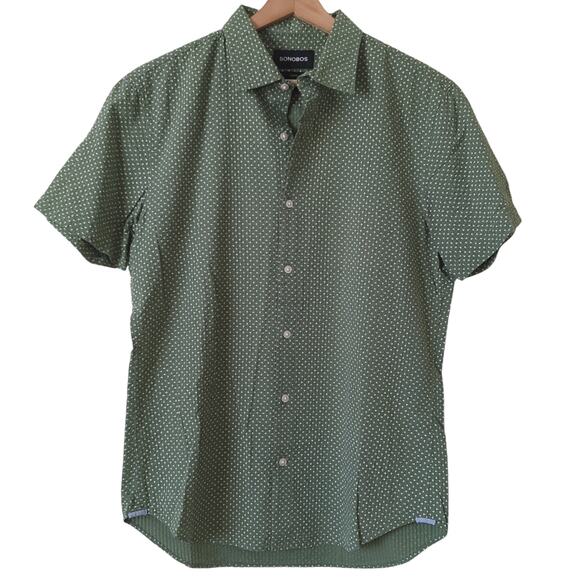 Bonobos Other - Bonobos Slim Fit Button Up Short Sleeve Men's Medium Green Pattern 100% Cotton